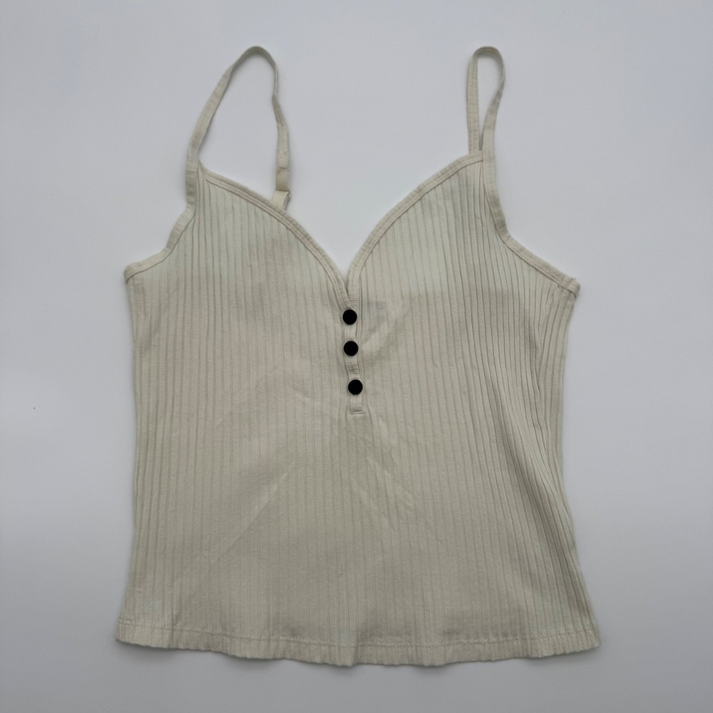 Victorias Secret PINK Sexy Ribbed Henley‎ Cami Top Cream With Buttons Medium